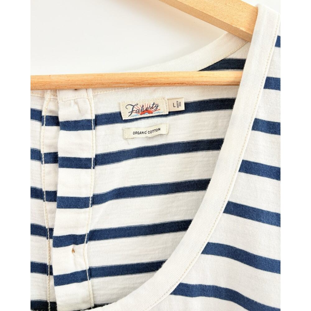Faherty Merritt T-Shirt Dress Amagansett Stripe Organic Cotton Button Back L - Picture 4 of 16